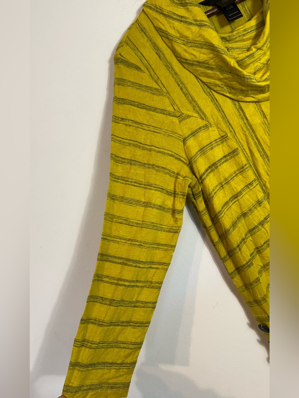 Ali Miles Chartreuse Striped Cowl Neck Tunic Blouse Medium - Picture 6 of 7